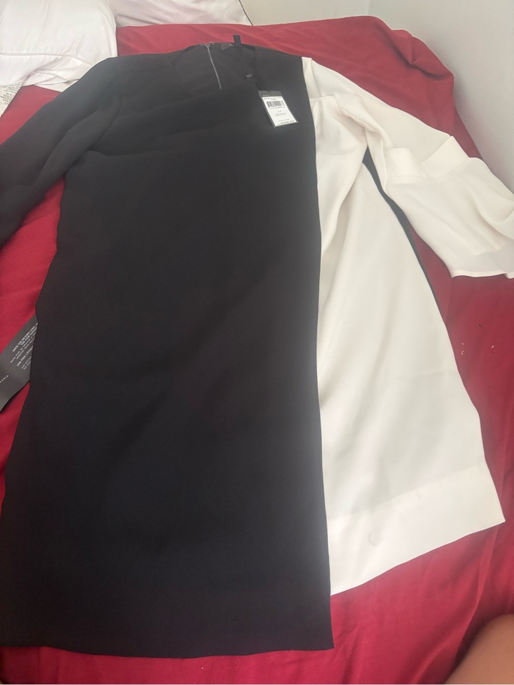 BCBGMaxAzria Black and White Long Sleeve Colorblock Dress